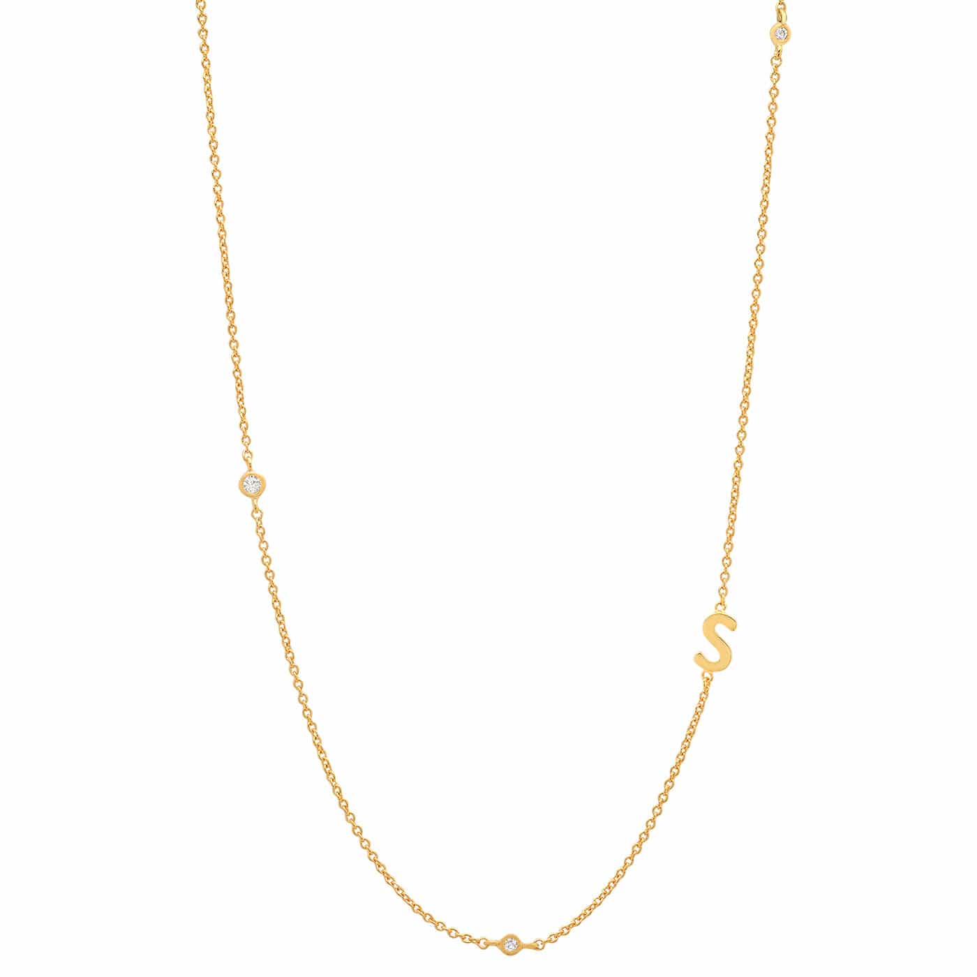 Sideways Initial Gold Necklace With CZ Accents - Image 21