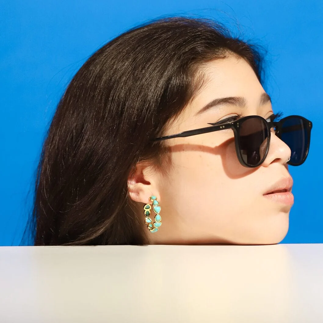 Bezel Set Turquoise Hoops - Image 2