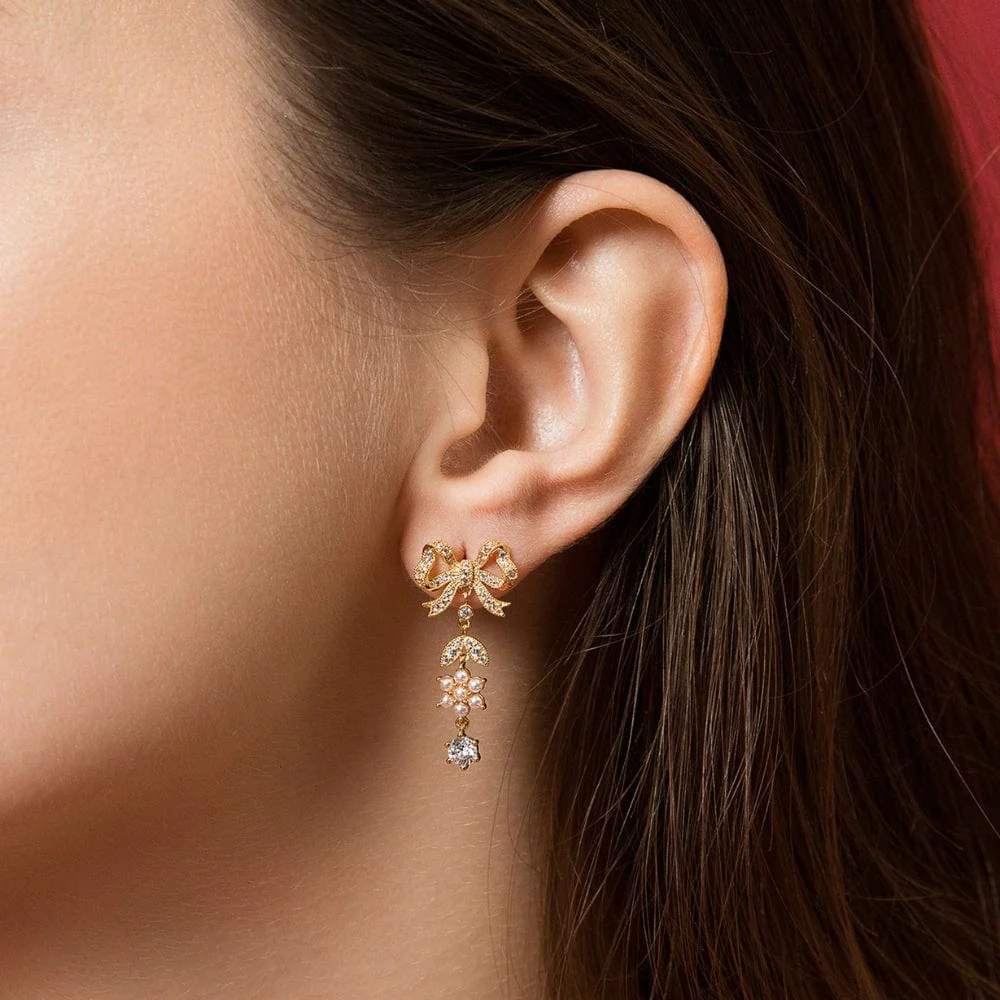 Bow & Blossom Drop Earrings - Image 3
