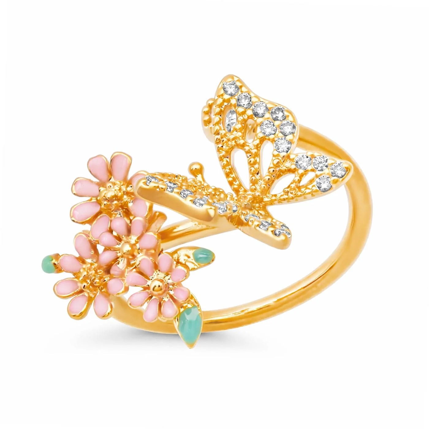Butterfly and Flowers Cluster Ring