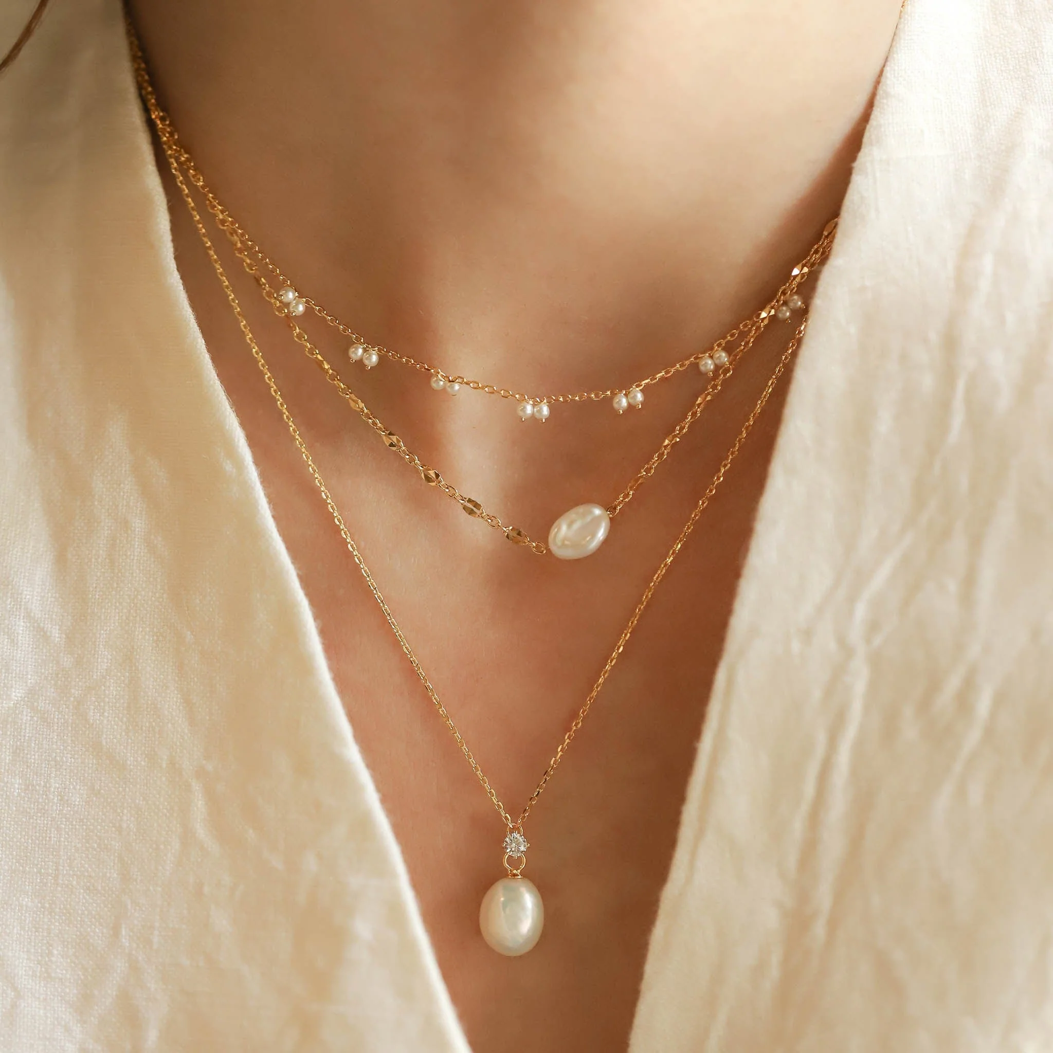 Chain with Freshwater Pearl and CZ Pendant - Image 2