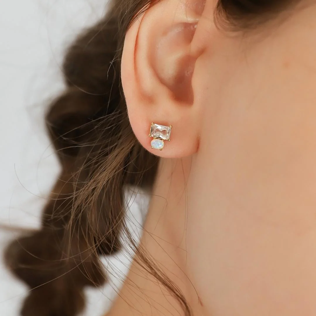 CZ And Opal Simple Stud Earrings - Image 2