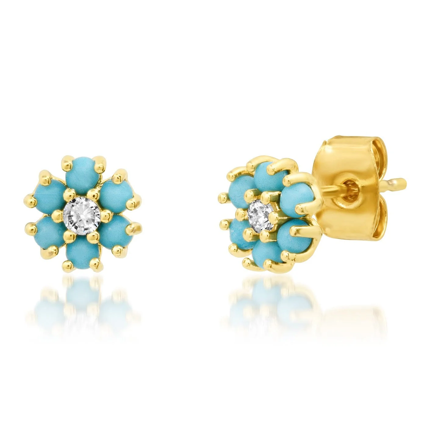 CZ Flower Stud Earrings with Jewel Center - Image 10