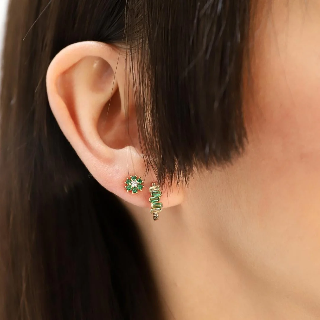 CZ Flower Stud Earrings with Jewel Center - Image 2