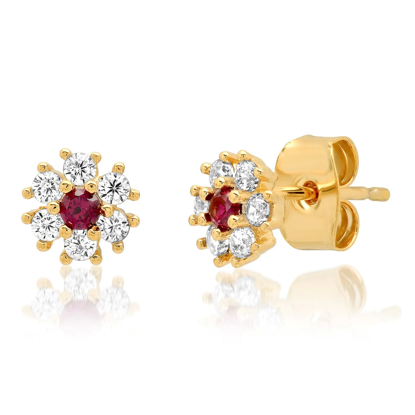 CZ Flower Stud Earrings with Jewel Center - Image 6