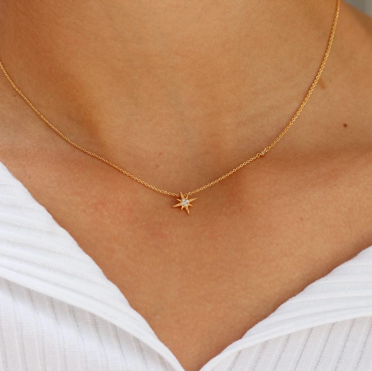 CZ Starburst Pendant Necklace - Image 3