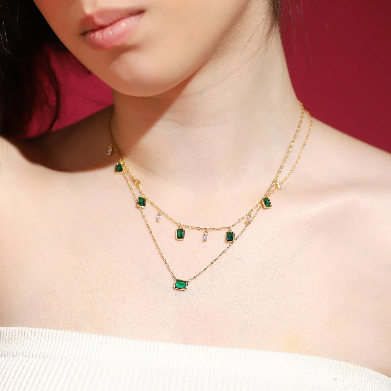 Emerald CZ Dangle Charm Necklace - Image 3