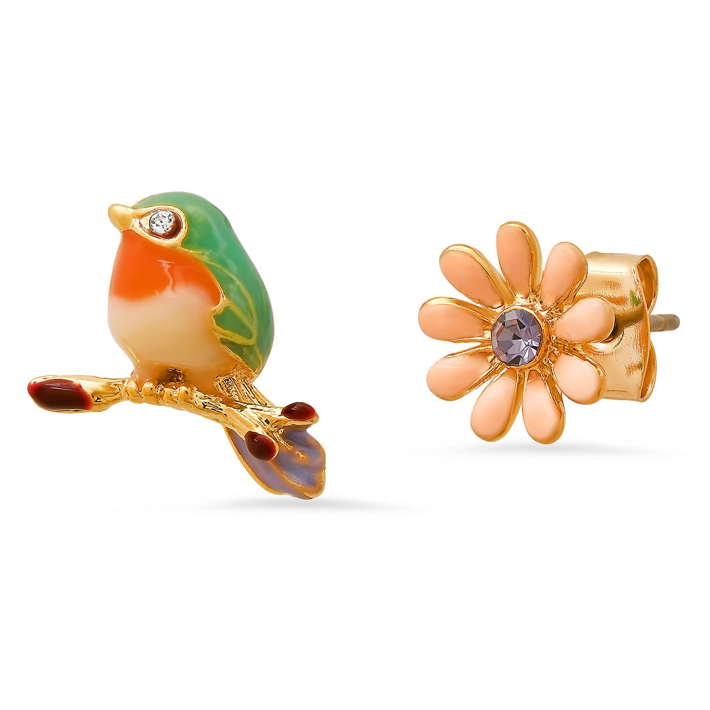 Enamel Bird and Flower Mismatch Studs