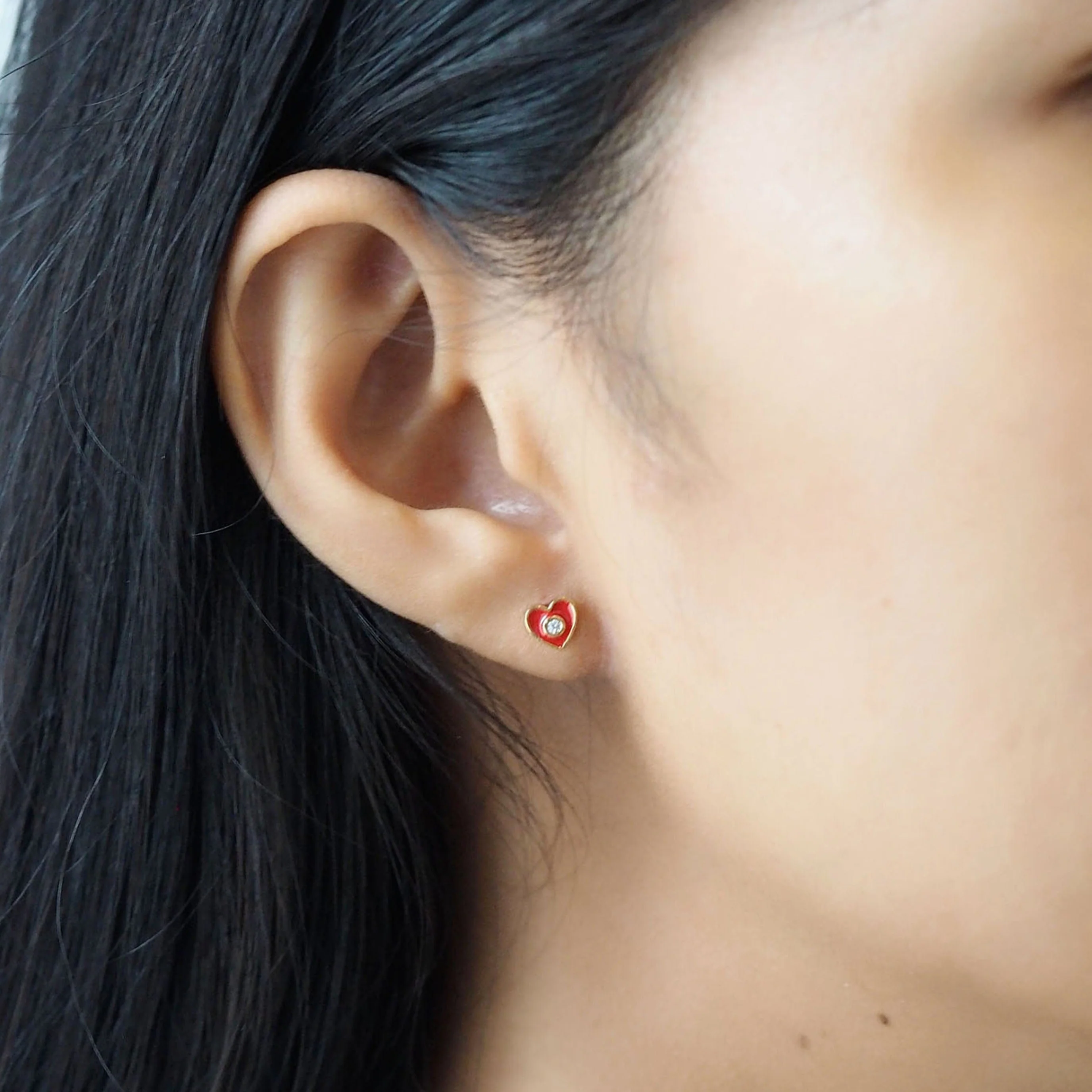 Enamel Heart Studs With CZ Accent - Image 2