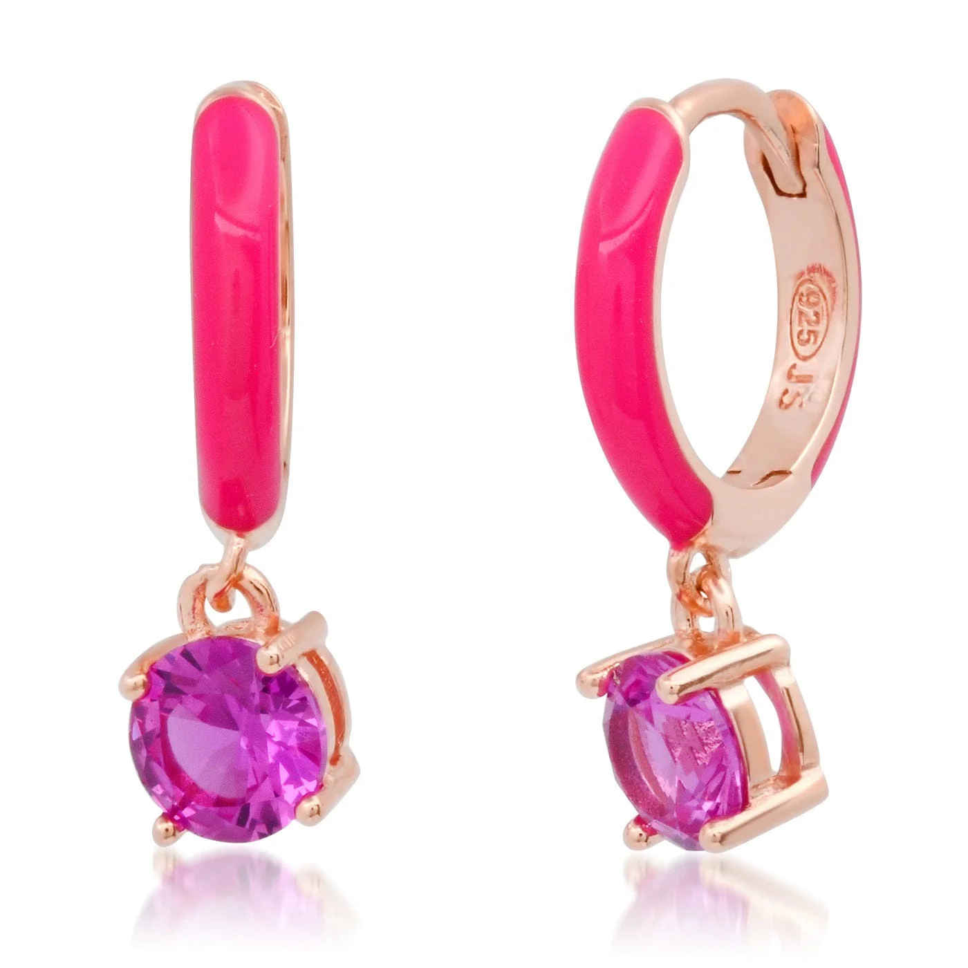 Enamel Huggie with Colored CZ Charm - Image 3
