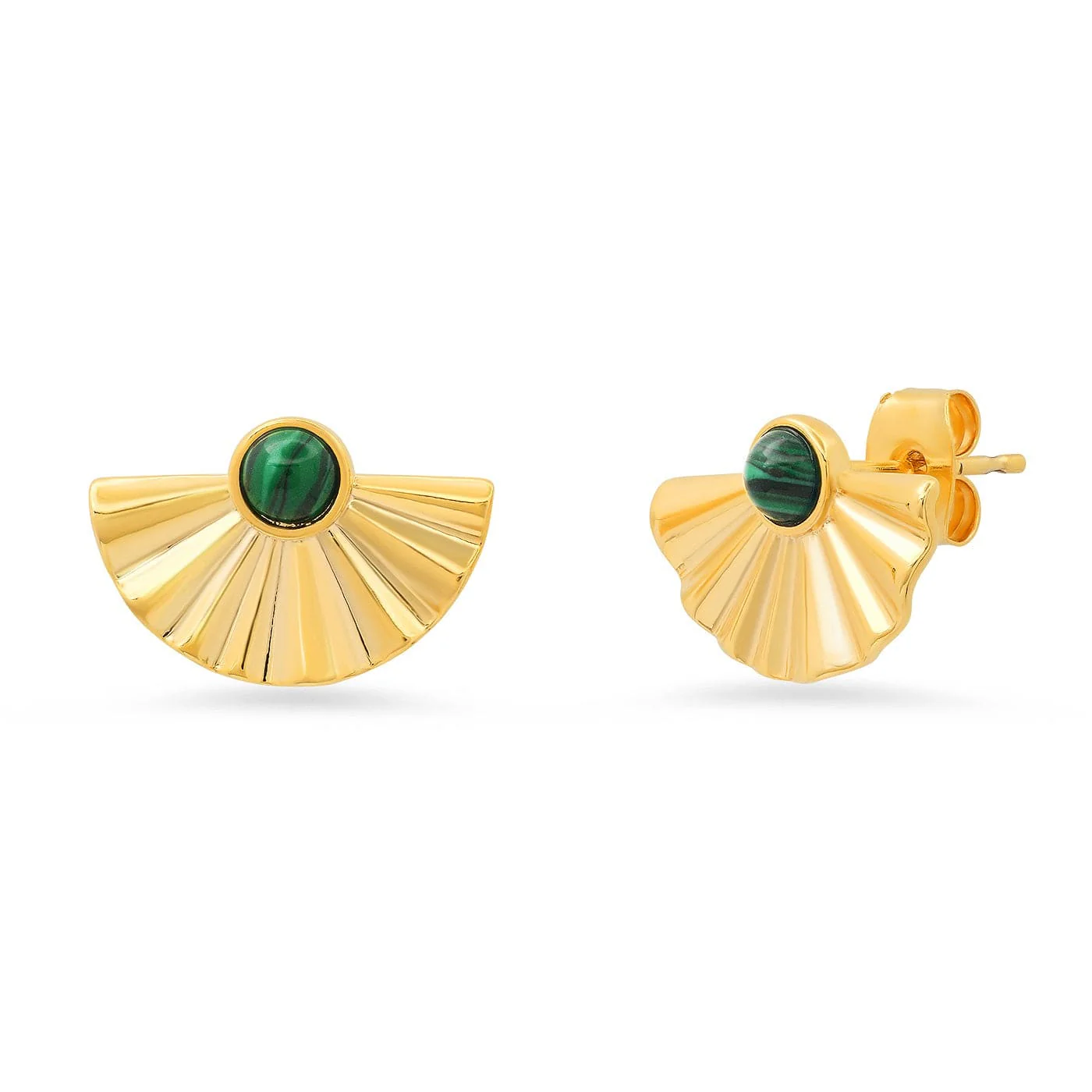 Fan Shaped Malachite Art Deco Studs