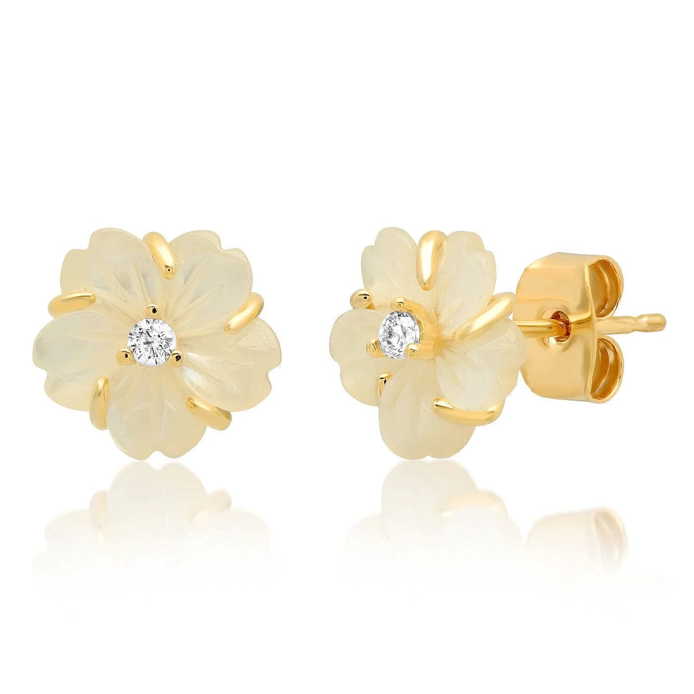 Hand-Carved Flower Stud Earrings - Image 3