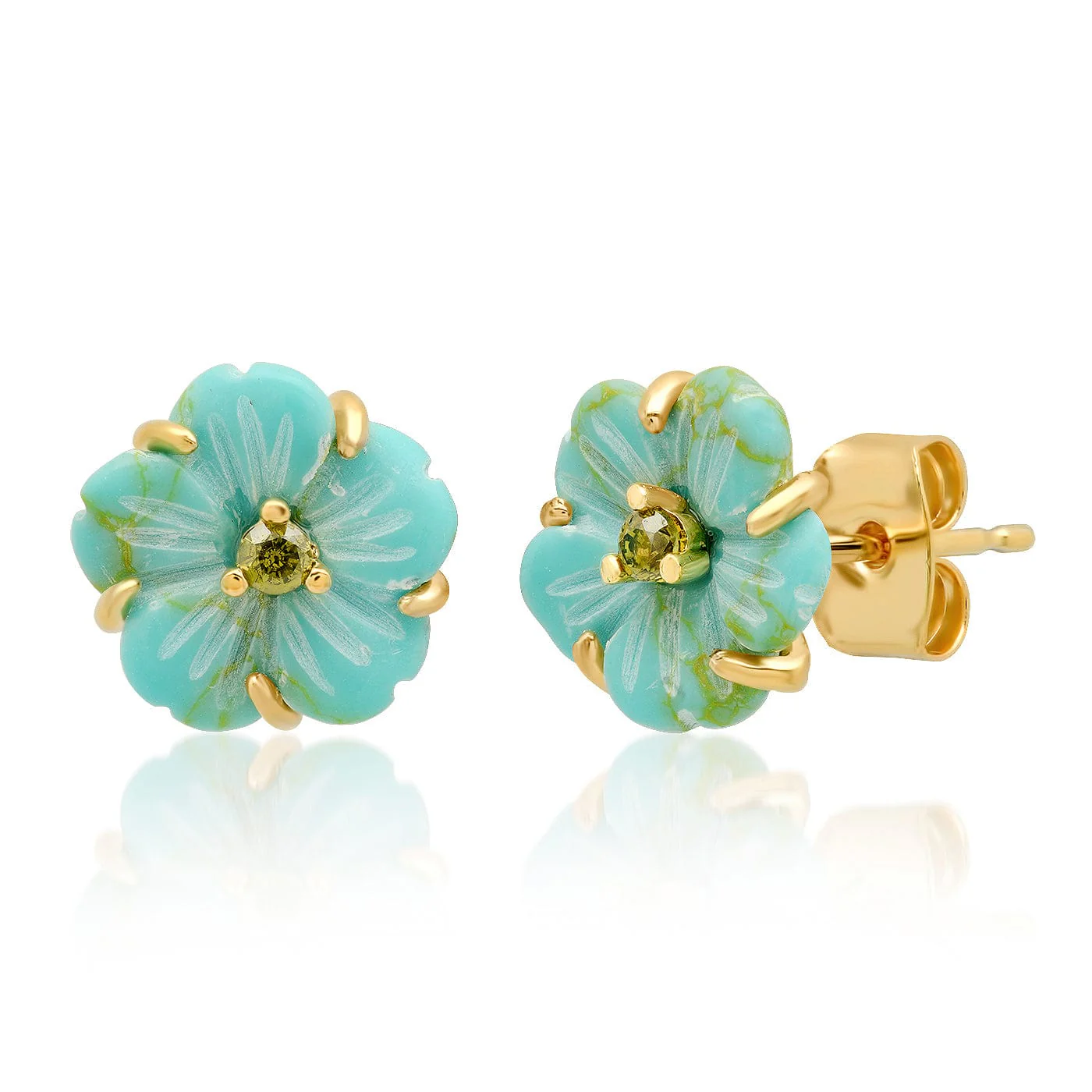 Hand-Carved Flower Stud Earrings - Image 5