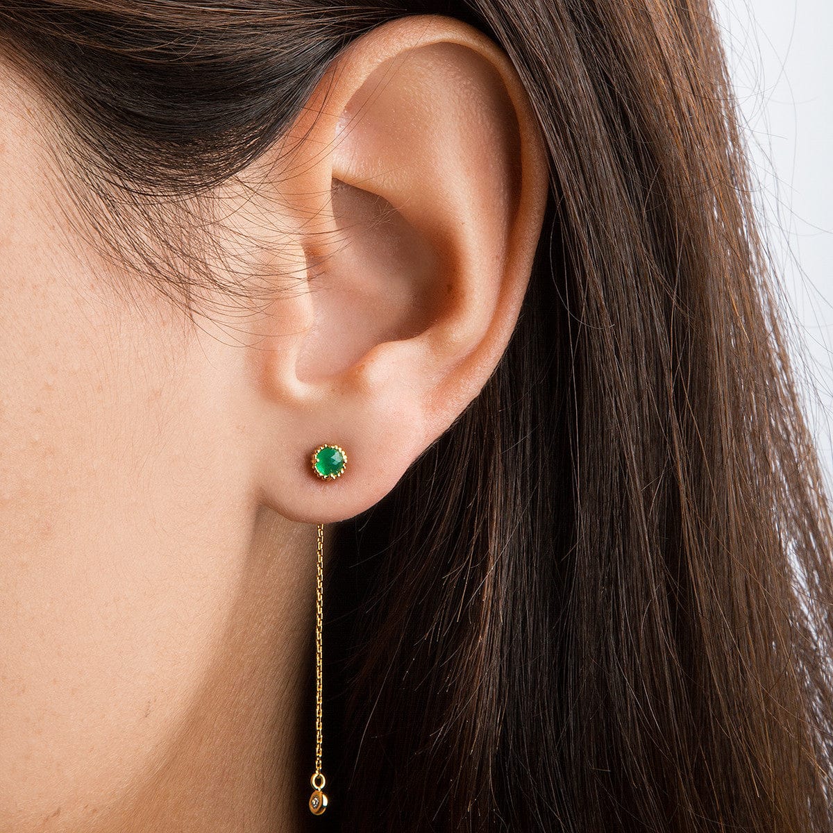 Green Gem Drop Chain Earrings - Image 2