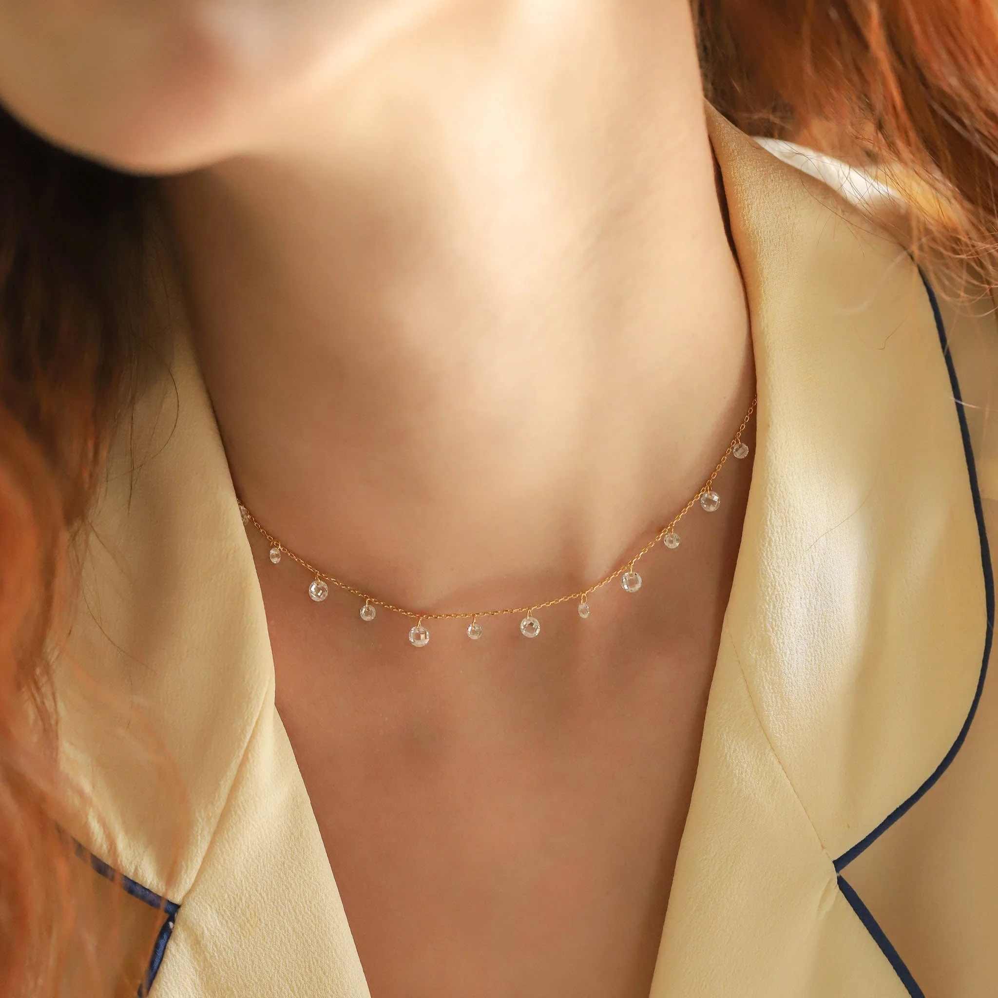 Gold Chain Necklace with Floating CZ Charms - Image 2