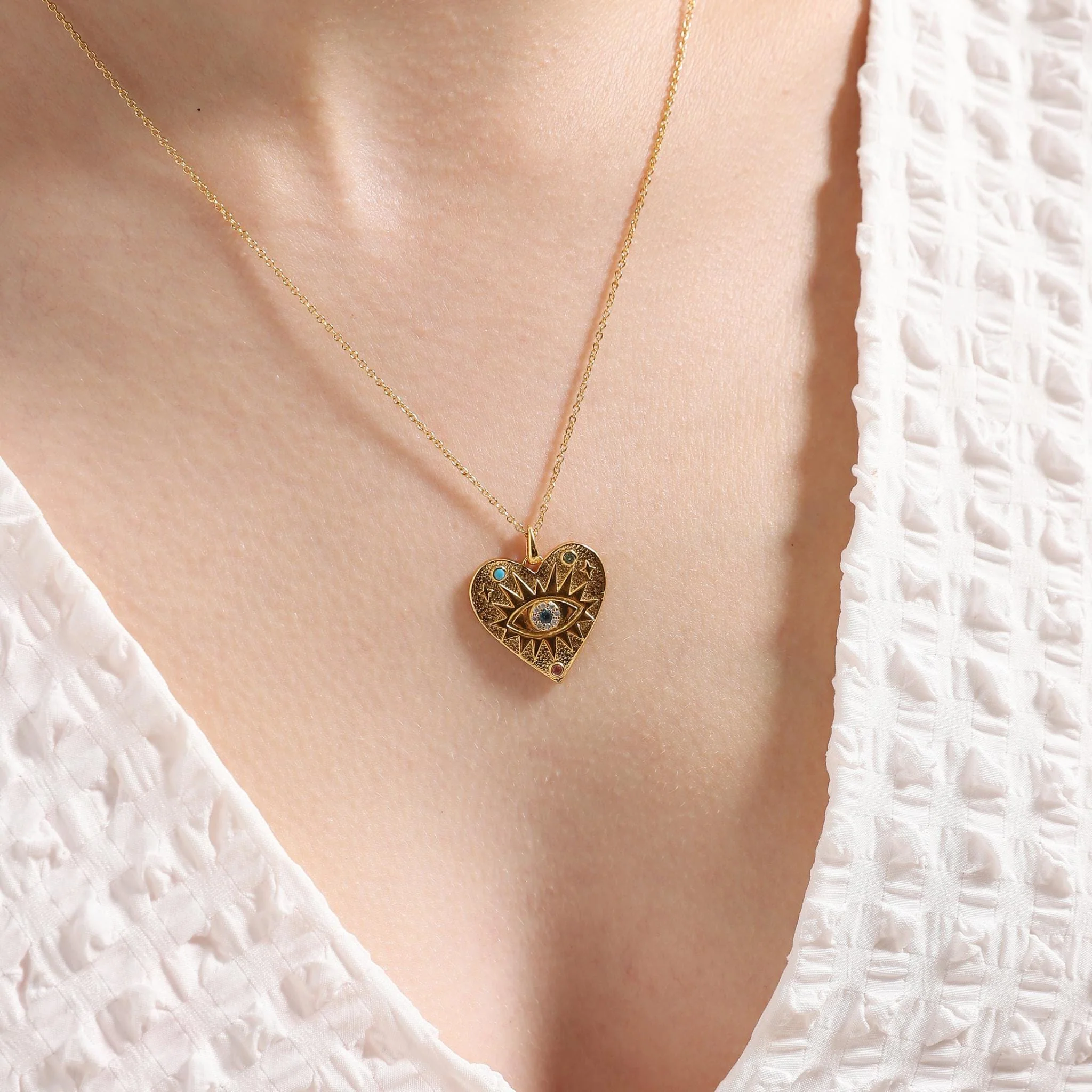 Gold Heart Evil Eye Necklace - Image 2
