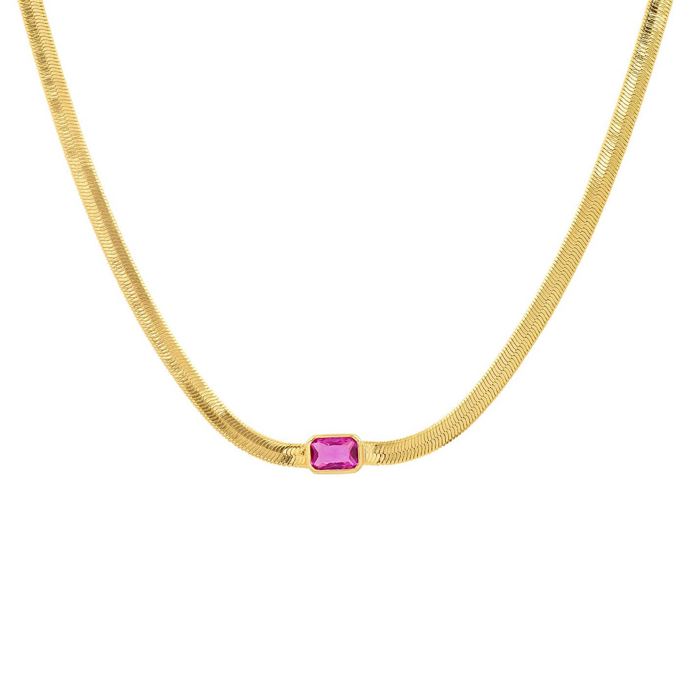 Gold Herringbone Necklace with Jewel Center - Image 4