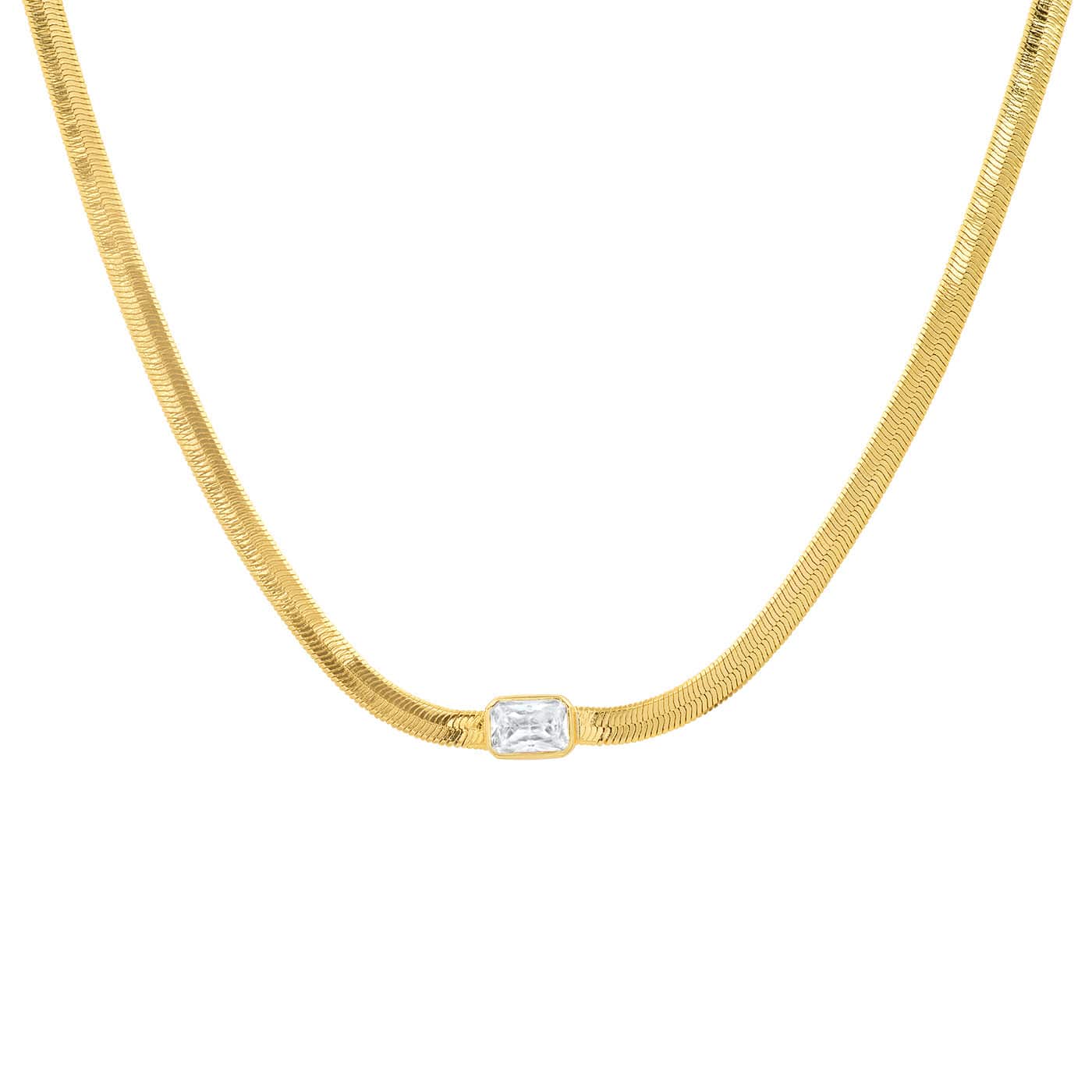 Gold Herringbone Necklace with Jewel Center - Image 5