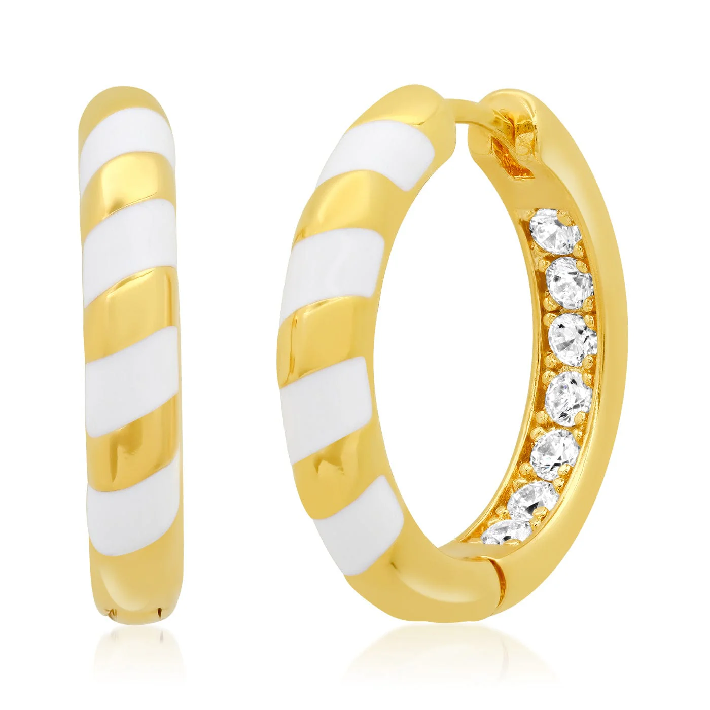 Gold Huggies With Enamel Accent - Image 2