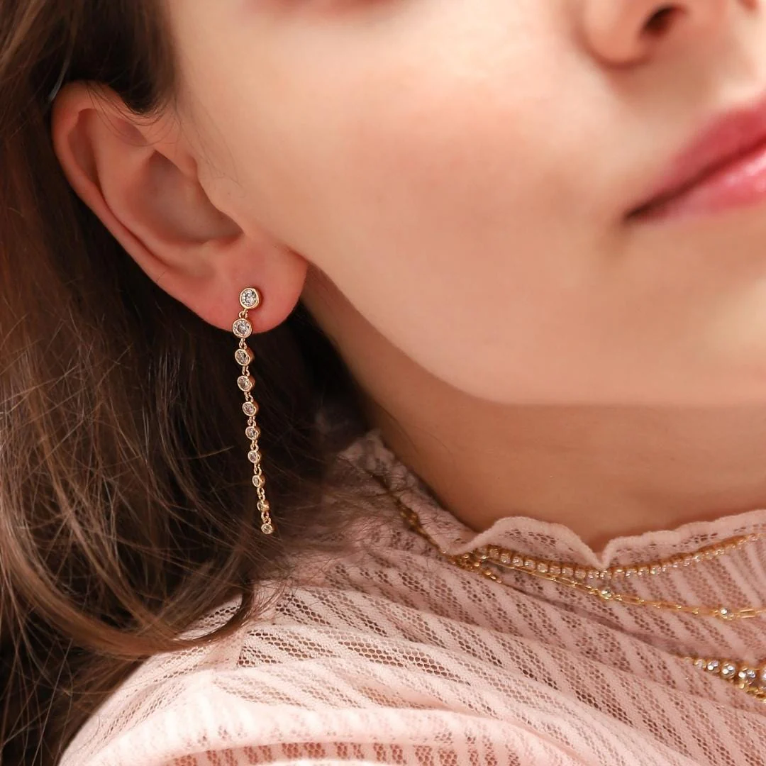 Graduated Bezel Set Linear CZ Earrings - Image 2