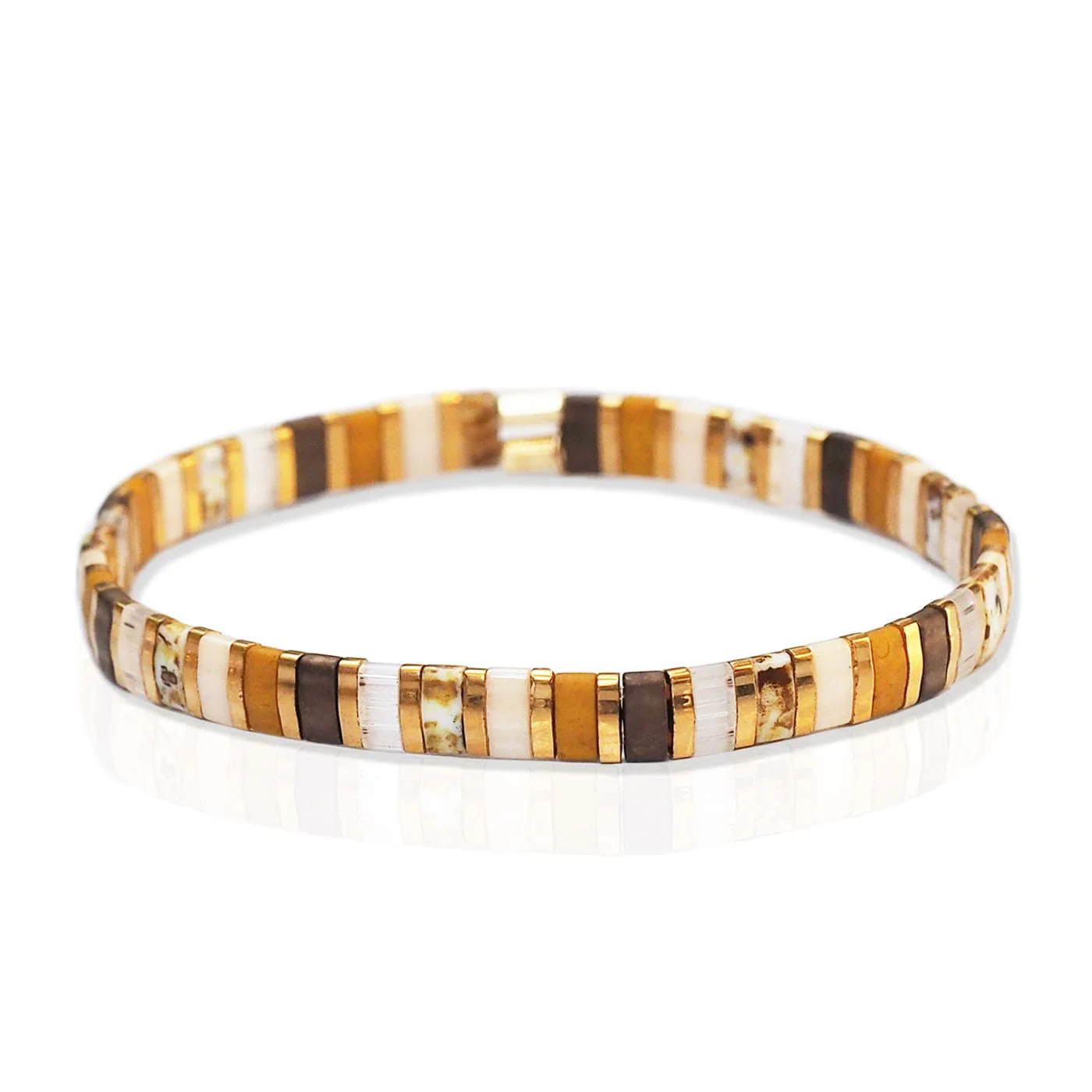 Handmade Marbleized Tila Beaded Stretch Bracelets - Image 2