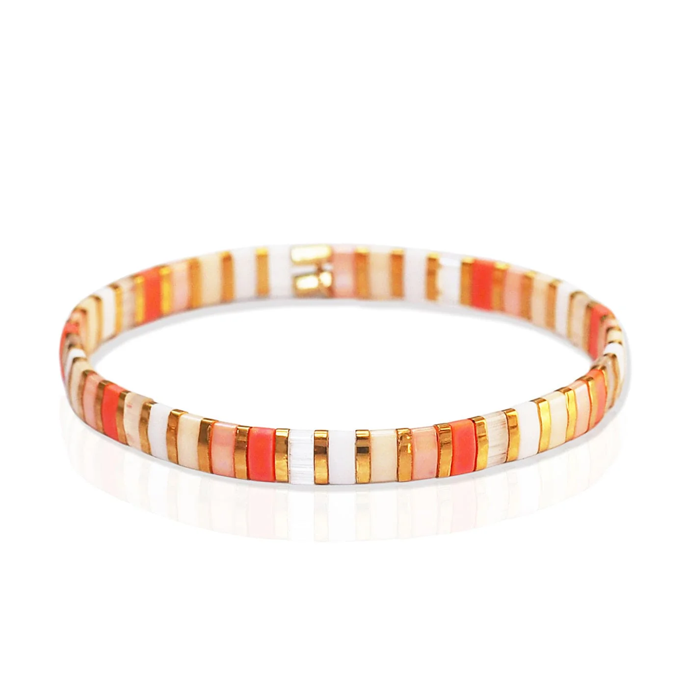Handmade Marbleized Tila Beaded Stretch Bracelets - Image 3