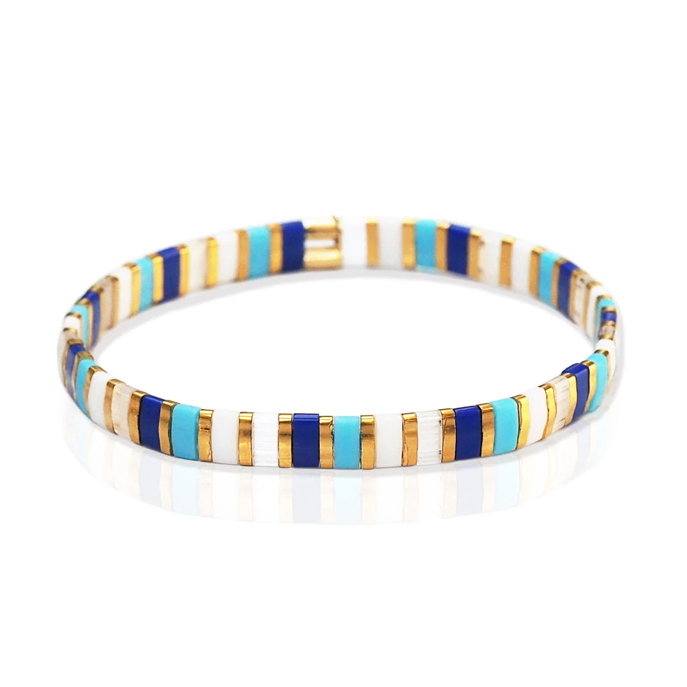 Handmade Marbleized Tila Beaded Stretch Bracelets - Image 4