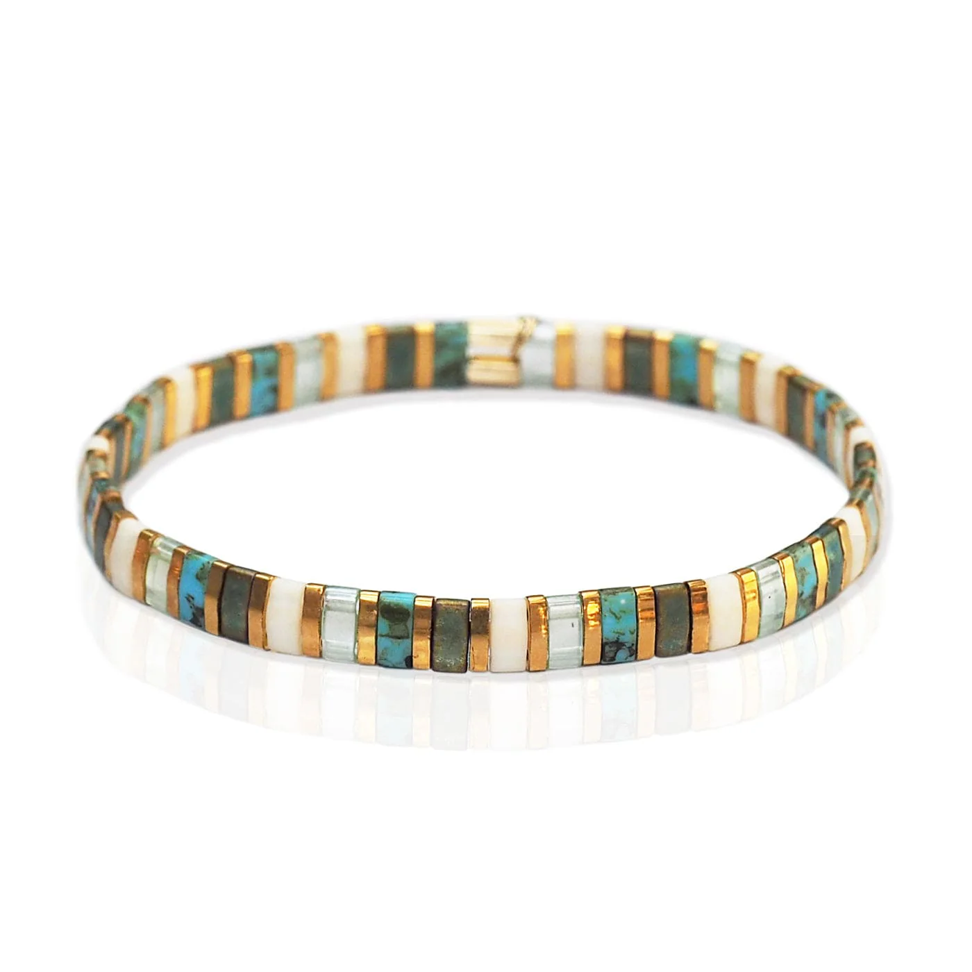 Handmade Marbleized Tila Beaded Stretch Bracelets - Image 5