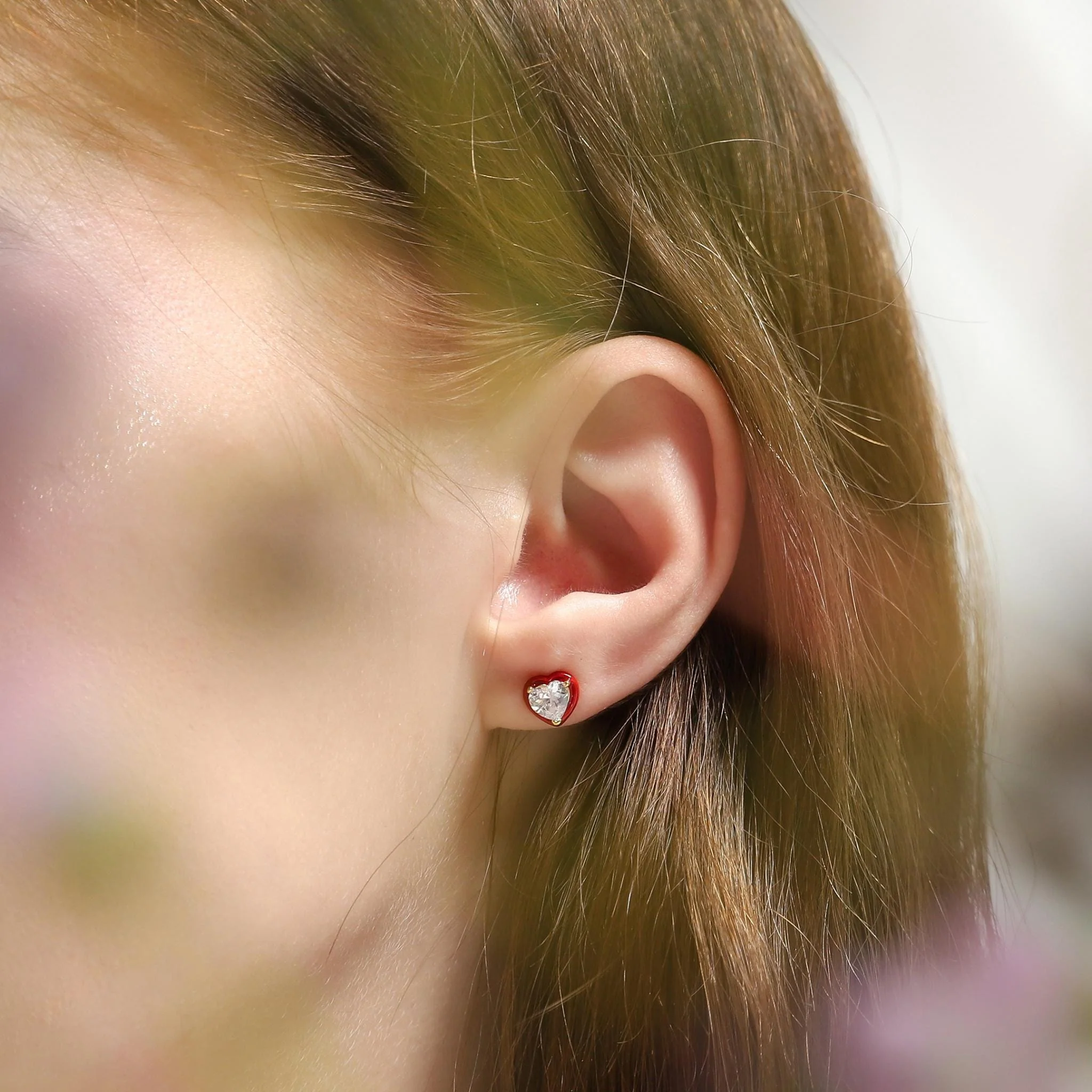 Heart Shaped CZ Stud With Enamel Bezel - Image 2