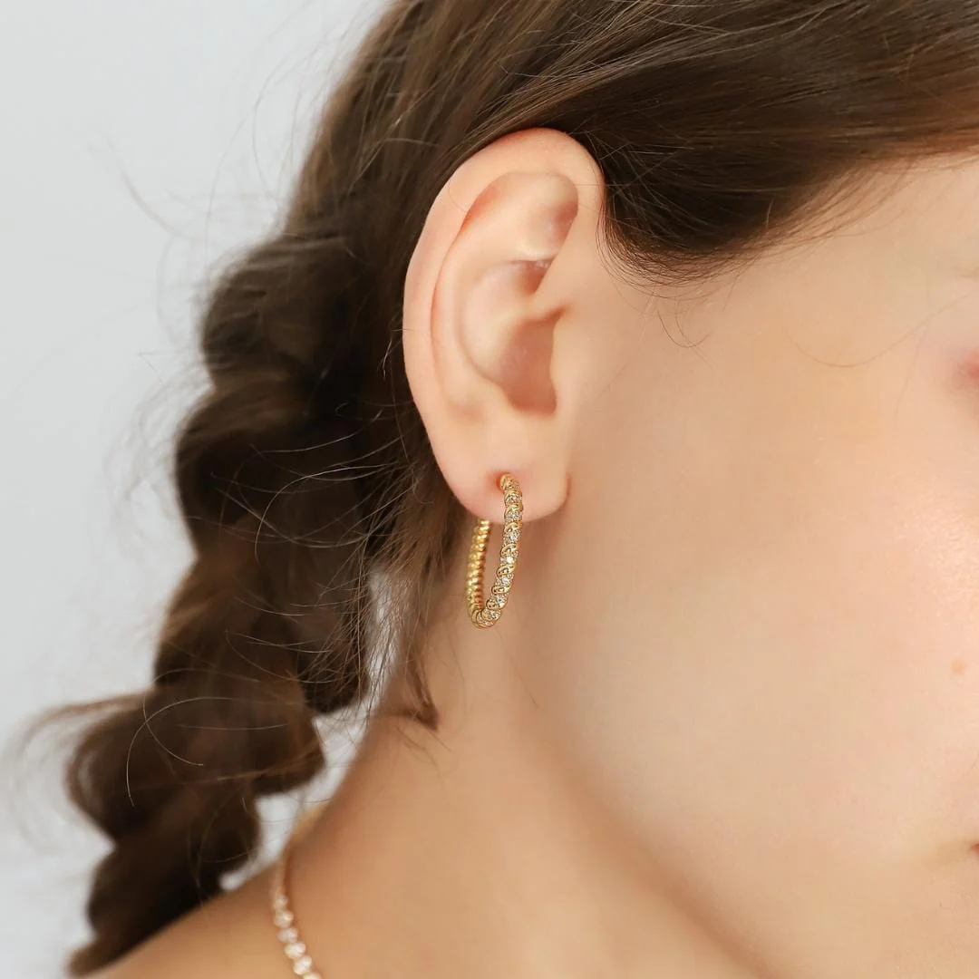 Medium Pave Twist Hoops | 18mm - Image 2