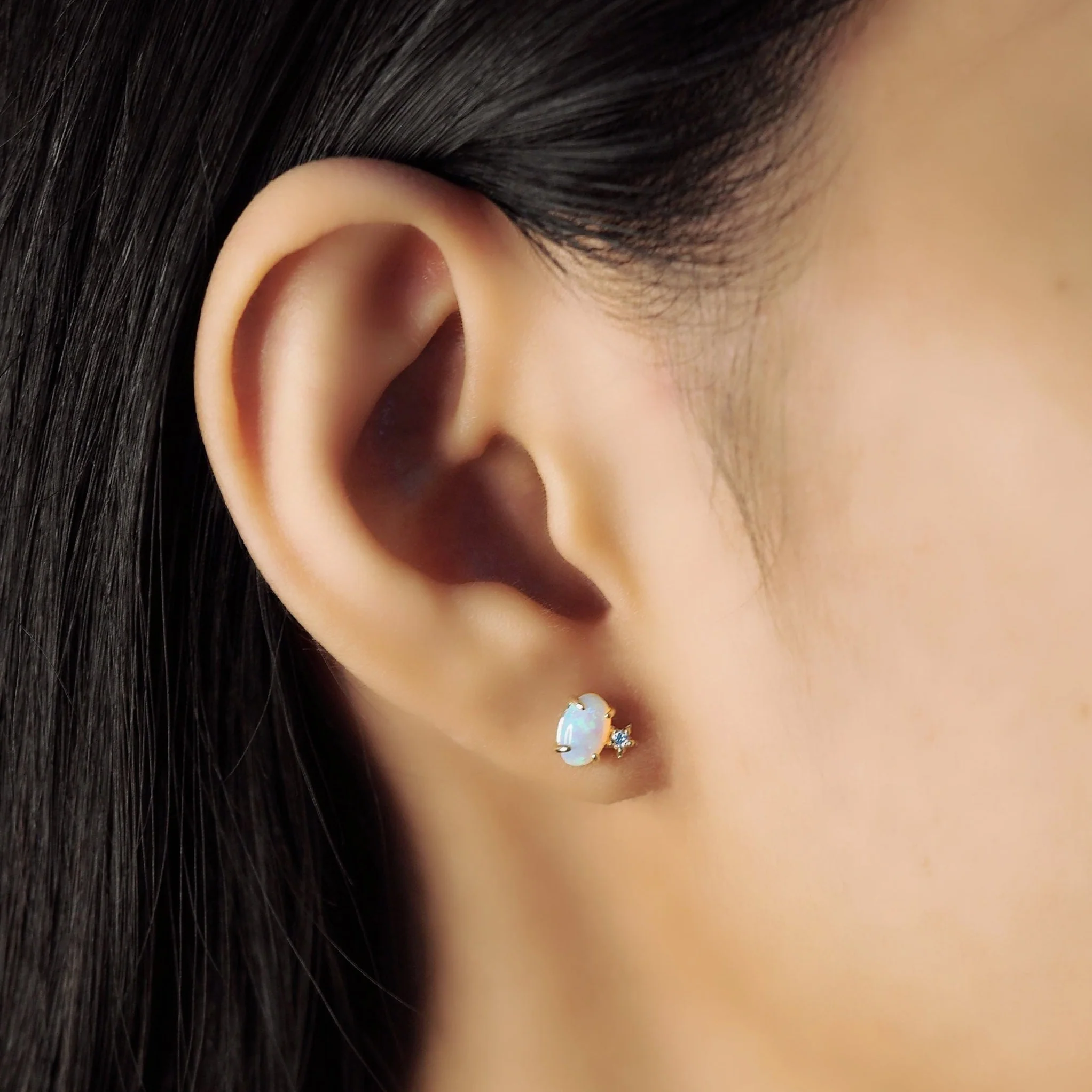 Opal Oval Stud With Tiny Star Accent - Image 2