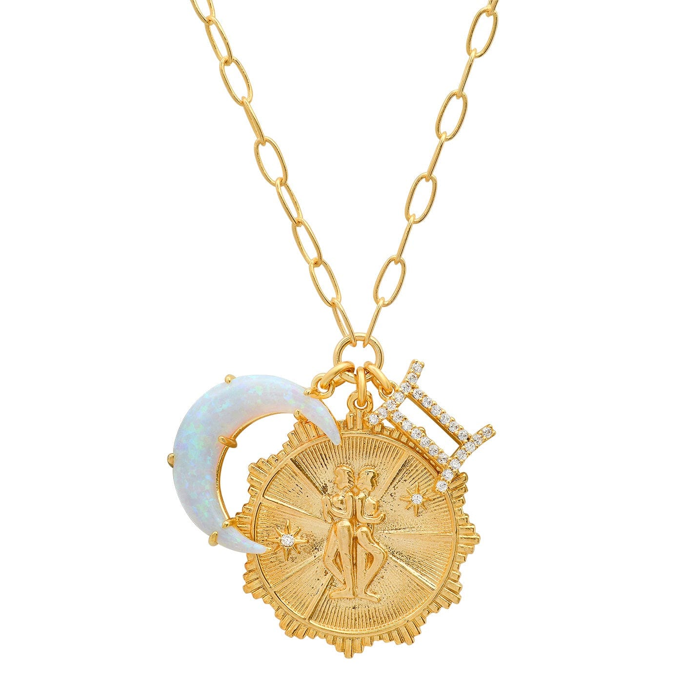 Opal Crescent Zodiac Charm Pendant Necklace - Image 8