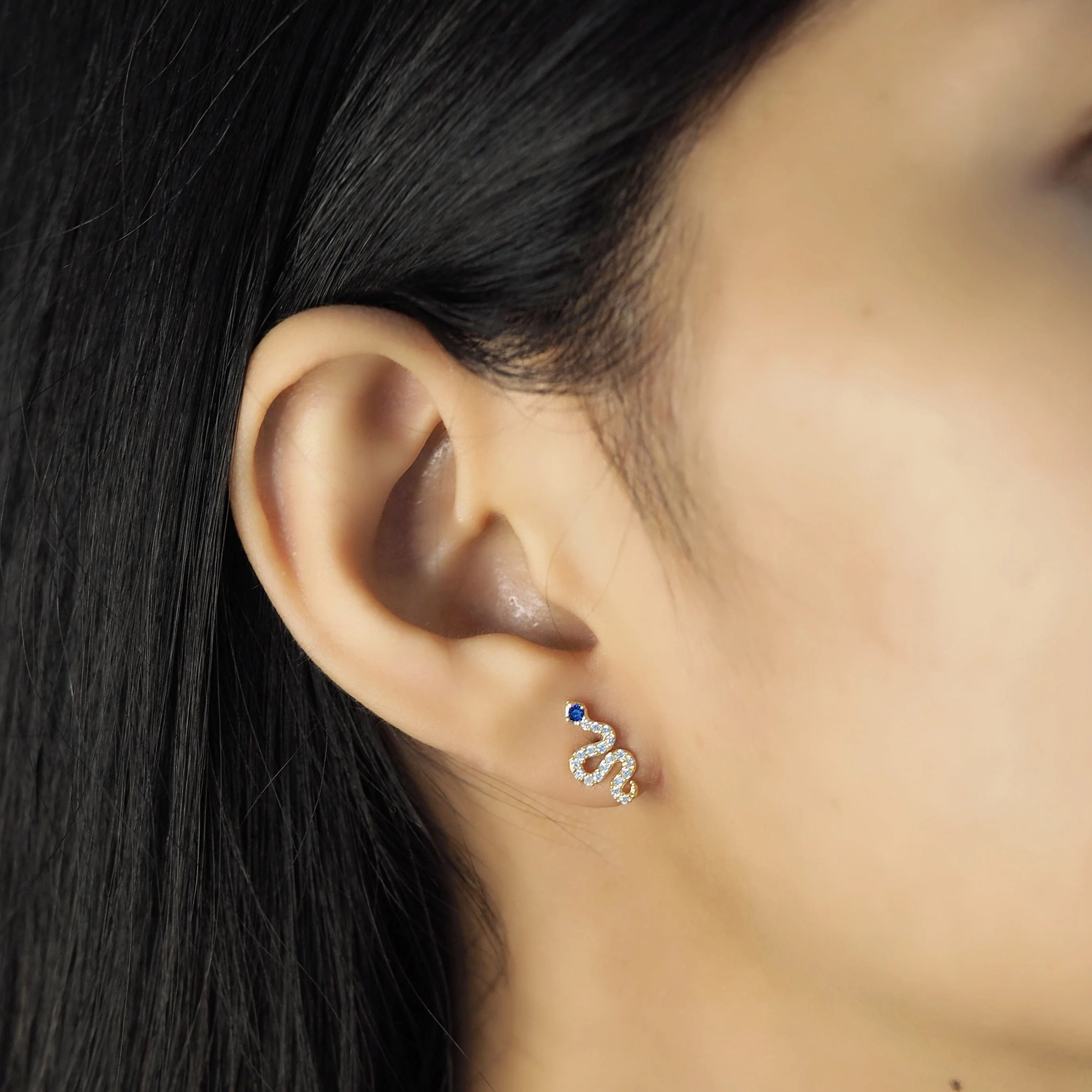 Pave CZ Snake Studs With Blue Montana Eyes - Image 2