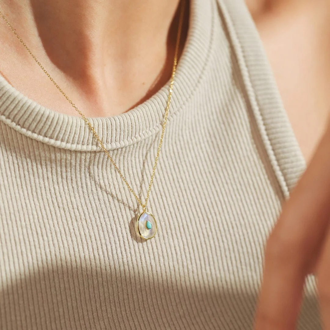 Pearl and Opal Oval Pendant Necklace - Image 2