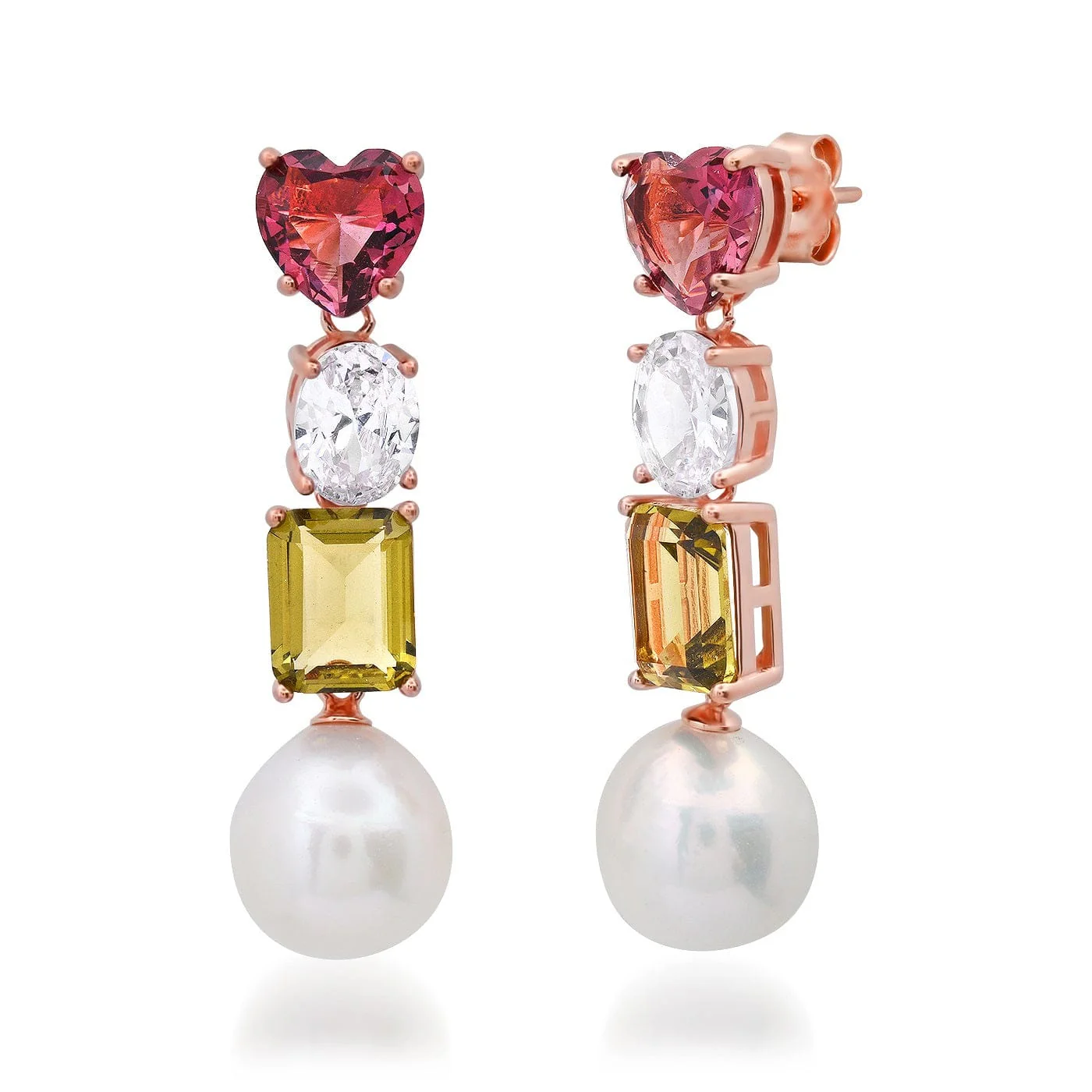 Glass Heart and Pearl Drop Earrings - Image 3