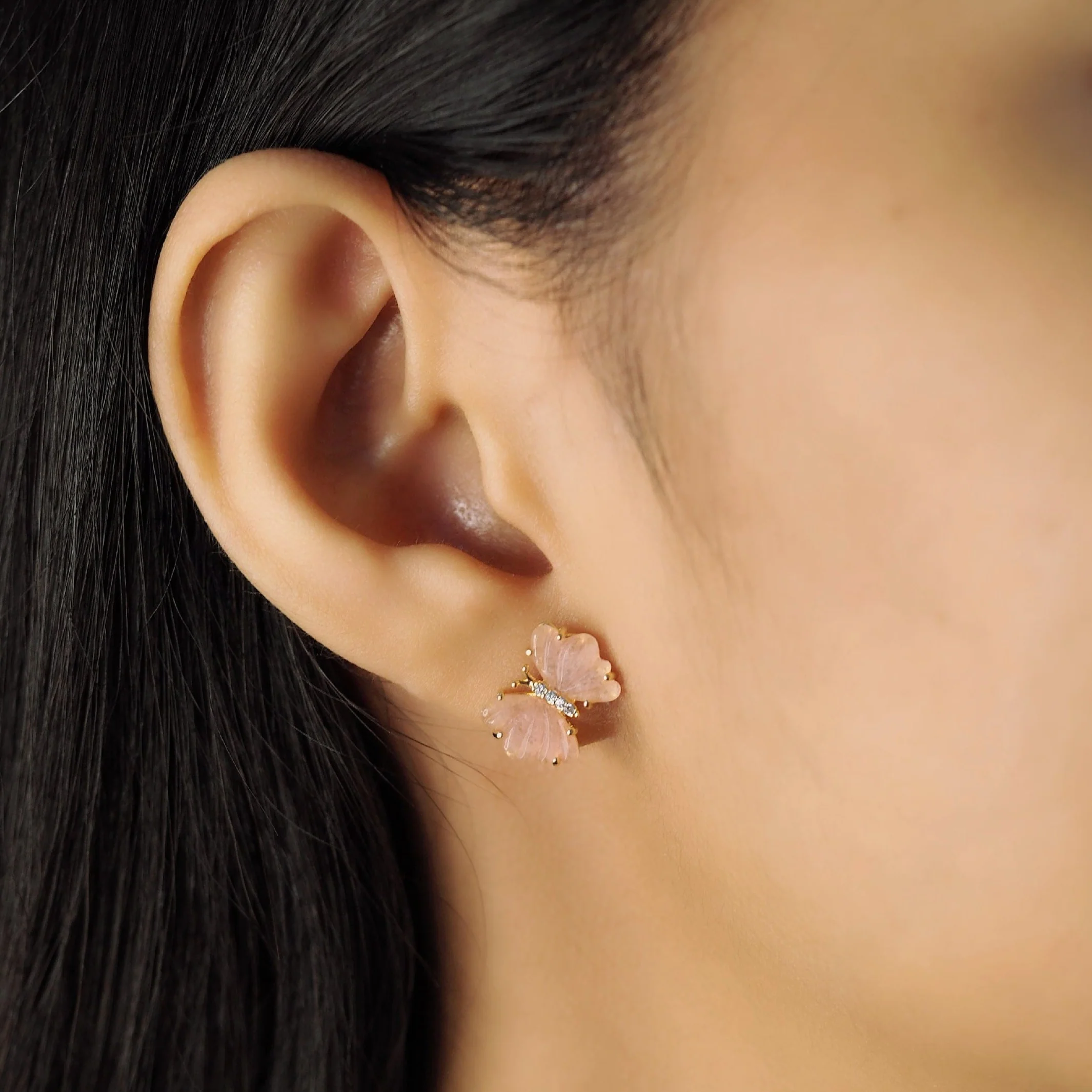 Rose Quartz Butterfly Studs - Image 2