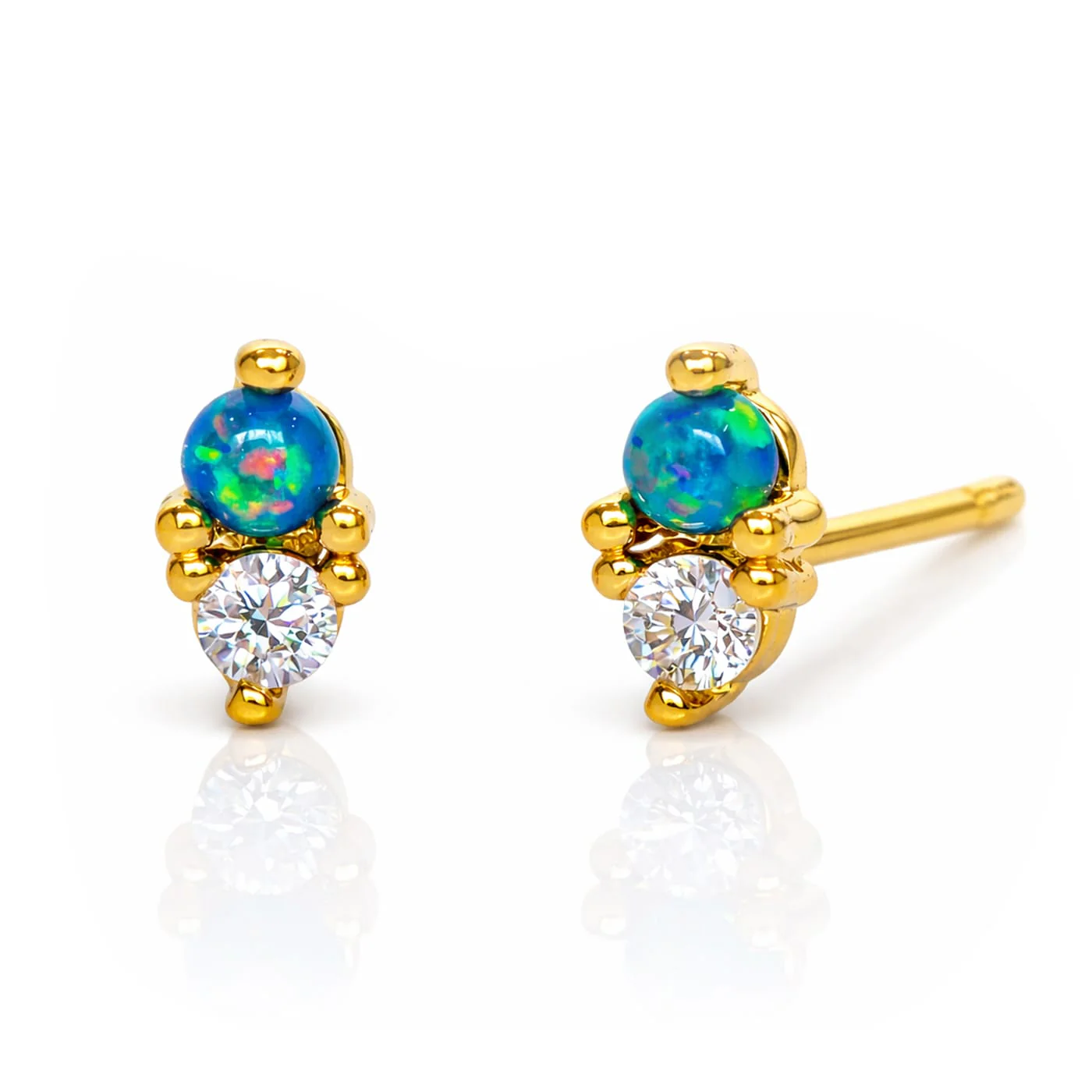 Opalescent Glass & CZ Stud